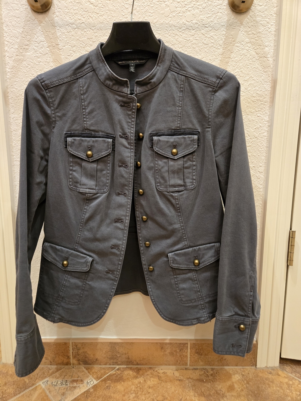 White House Black Market Olive Gree Military-Style Button Jacket